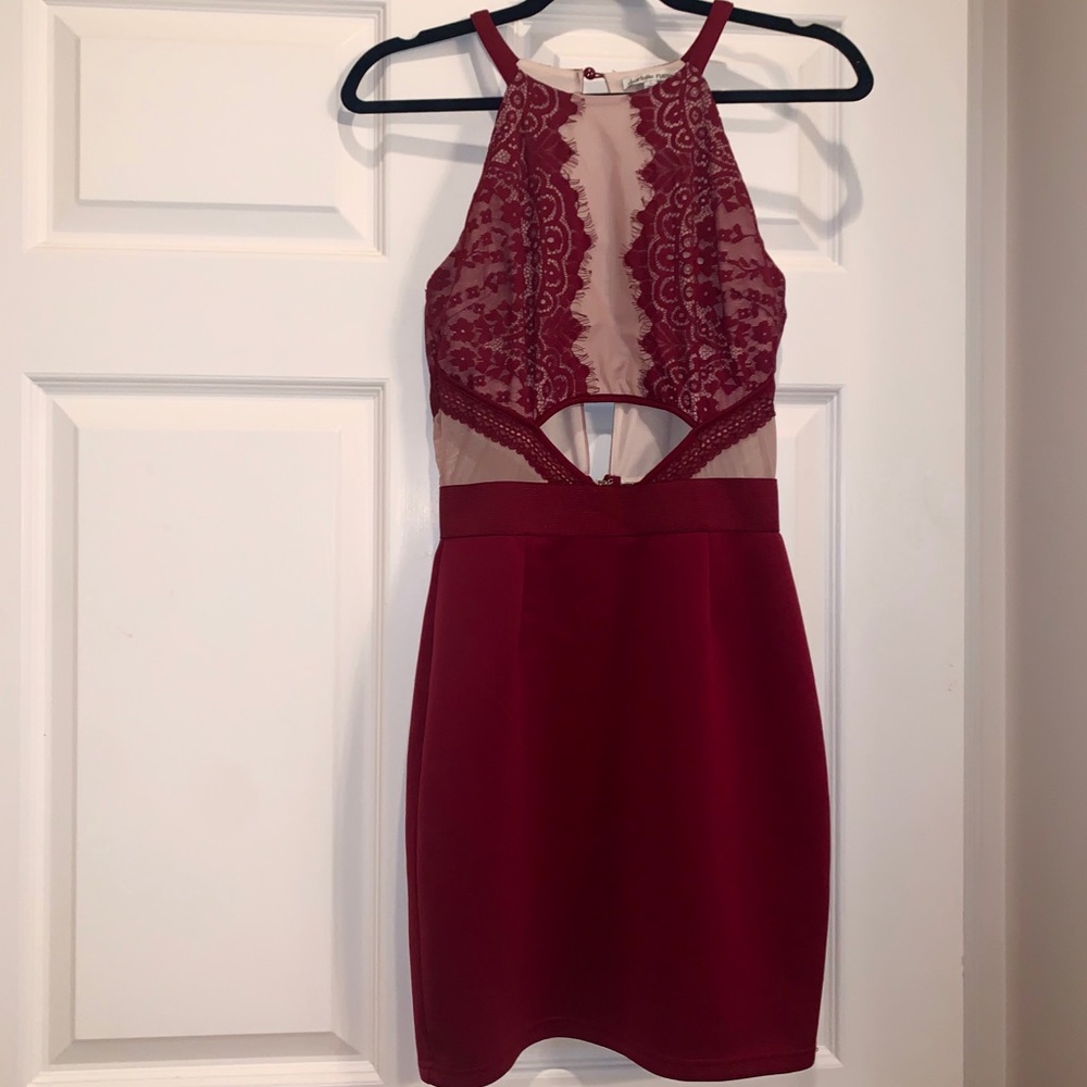 Maroon Cutout Mini Dress
